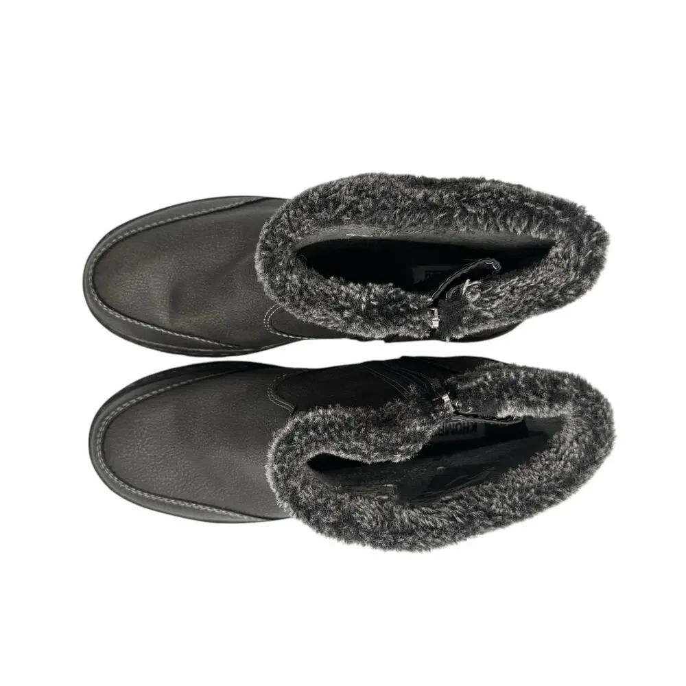 Khombu Addison Dark Gray Pebbled Vegan Leather Faux Fur Water Repellent Boots